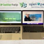 BetterHelp vs Open Path Comparison demonstrated by two laptops with each of their homepages open.