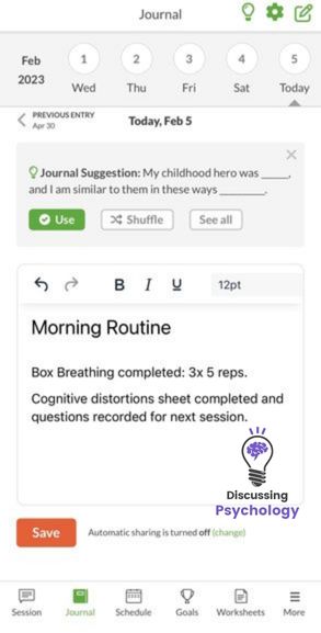 BetterHelp's phone app journaling feature.