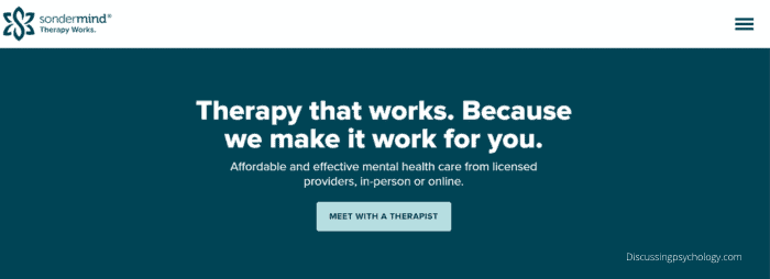 SonderMind online therapy homepage screenshot.