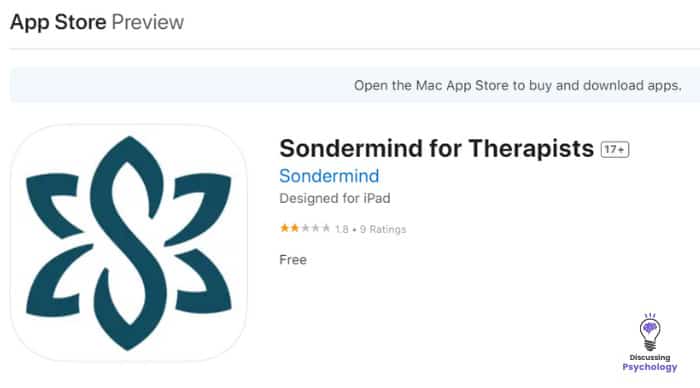 SonderMind for Therapists Apple AppStore Reviews screenshot showing 1.8 out of 5 stars.