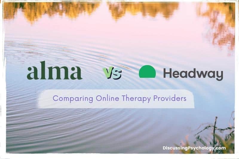 Pond with text overlay reading "Alma vs Headway: Comparing Online Therapy Providers".