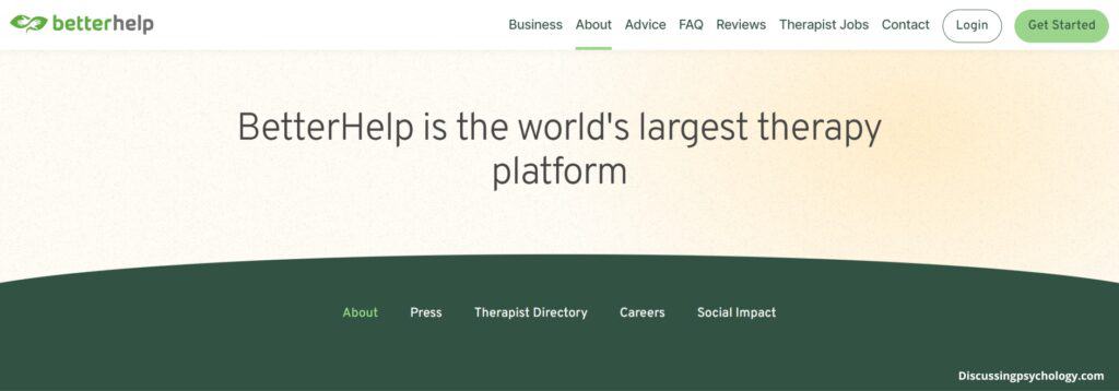Screenshot of BetterHelp's About Us page.