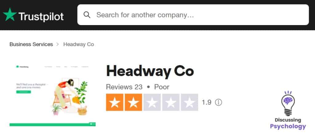Screenshot of Headway ratings on Trustpilot review platform.
