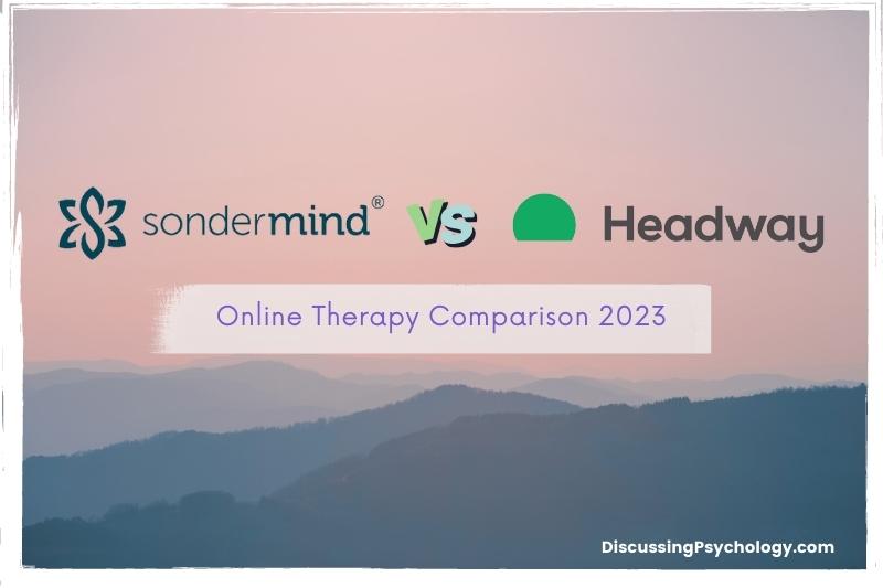 Blue hills with pink sky and text overlay saying "sondermind vs Headway" and subtitle.