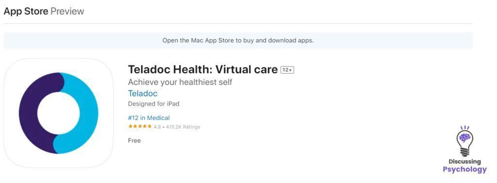 Screenshot of Teladoc Health Apple App Store reviews.