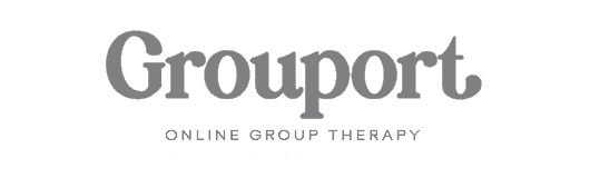 Gray logo reading "Grouport ONLINE GROUP THERAPY"