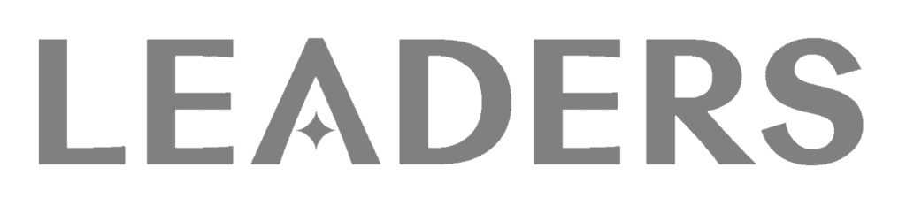"LEADERS" logo in large gray writing.